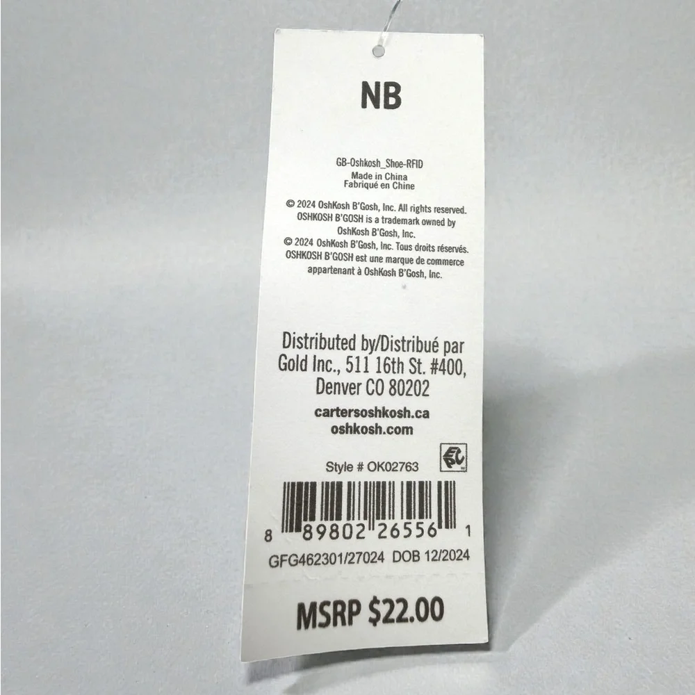 Baby B’gosh Newborn Denim Soft Sole Shoes Velcro Strap – Size NB NEW WITH TAGS!